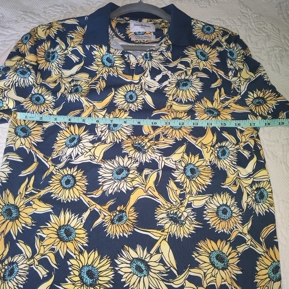 Goodfellow & Co Mens Navy/Sunflowers Standard Fit Short Sleeve Polo Shirt Size S - Picture 7 of 7